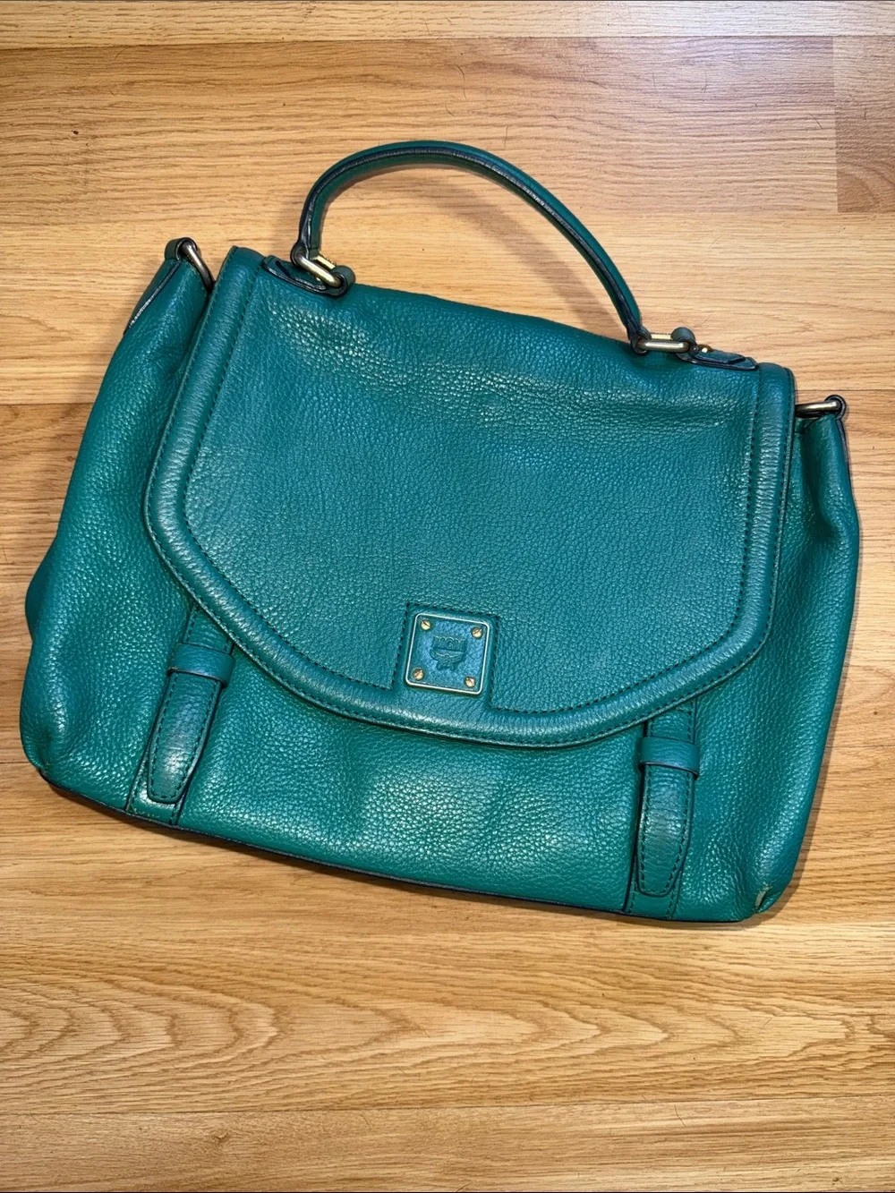 MCM Top Handle Bag Green Leather Crossbody